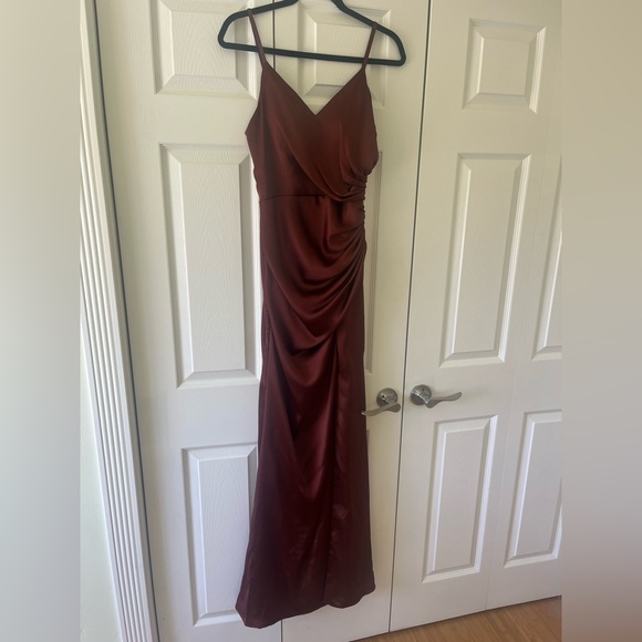 Elegant Brown Satin Evening Gown - Picture 10 of 10